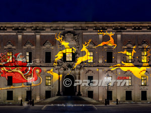slitta di babbo natale a proiezione