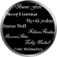 Scritte di auguri in varie lingue, addobbi natalizi a proiezione