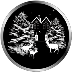 gobo in scala di grigio - bosco, renne e case
