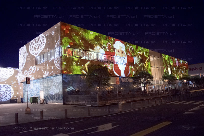 christmas projections for big facade